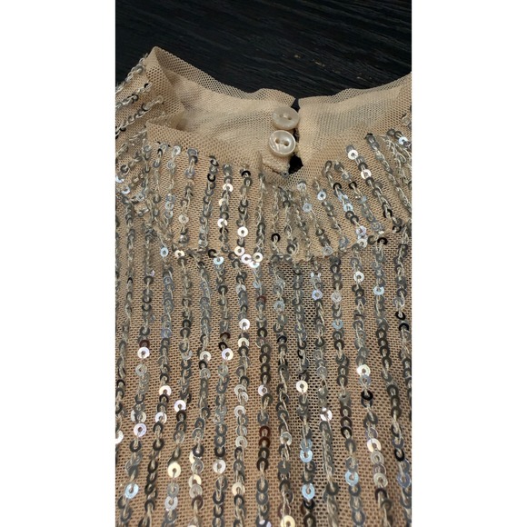 Abercrombie & Fitch Sequin Mock Neck Long Sleeve Top Champagne Silver XS - Picture 4 of 9